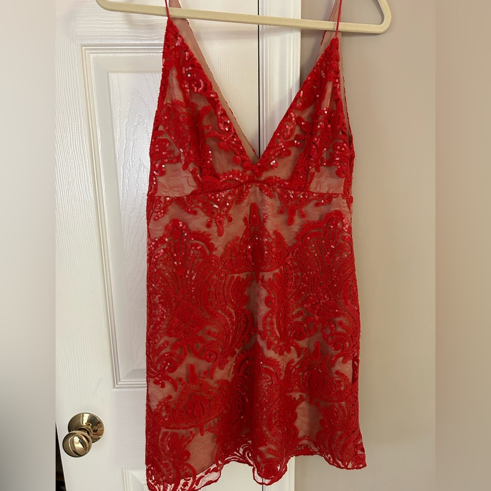 Free People Night Shimmer Mini Dress Red